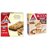 Atkins Chocolate Peanut Butter & Vanilla Caramel Pretzel Protein Meal Bars, High Fiber, 16g & 15g Protein, 1g & 2g Sugar, 4g Net Carbs, Keto Friendly, 5 Count