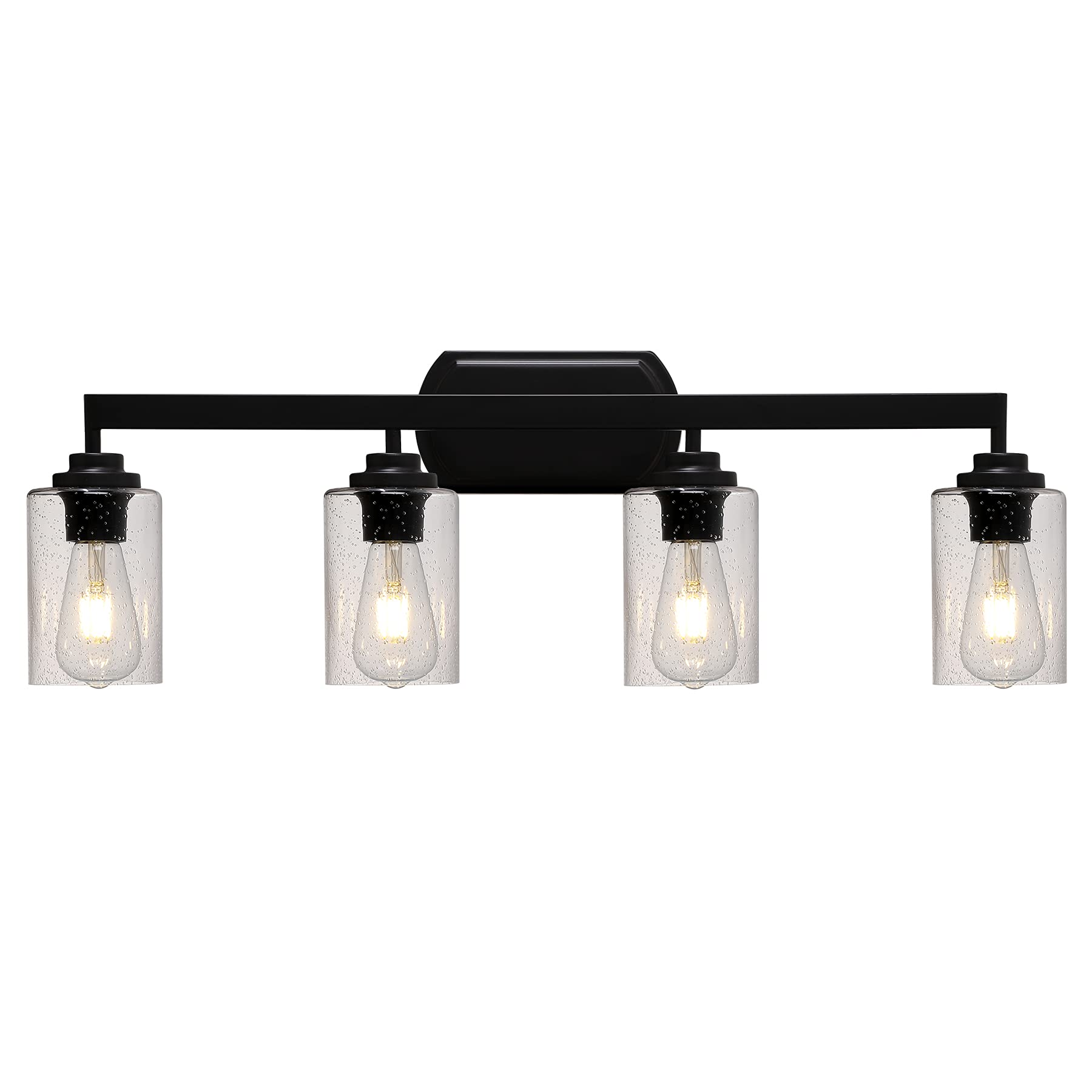 Apsekoka 4-Light Indoor Bath Vanity Light Fixtures, Farmhouse Bathroom Vanity Lights Wall Sconce Over Mirror Lamp for House Bedside Kitchen, Oil Rubbed Bronze with Seeded Glass Shade Covers