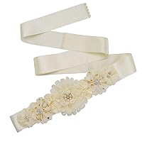 Lauthen.S Maternity Flower Sash Belt with Rhinestone Pearls for Baby Shower Maternity Gender Reveal Party Wedding Bride Dress