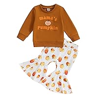Halloween Baby Girl Fall Winter Clothes 2 Piece Bell Bottoms Set Long Sleeve Pumpkin Sweatshirt Flare Pants Outfits