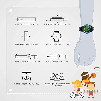 cofuo Kids Digital Sport Watch for Boys Girls, Kid Waterproof Electronic Multi Function Casual Outdoor Watches, 7 Colorful LED Luminous Alarm Stopwatch Wristwatch