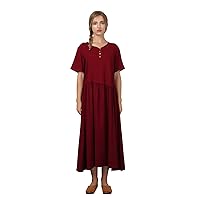Women's Linen Cotton Large Dress Long Skirt Plus Size Clothing b23