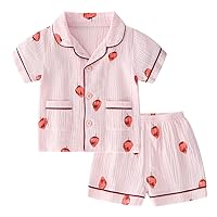 Toddler Girls Summer Pajama Set 100% Cotton Sleepwear Kids Short Sleeve Jammies Little Boy Pjs