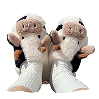 Cute Cow Slippers for Women Winter Cozy Animal Fluffy Kawaii House Slippers Cute Slippers.