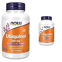 NOW Supplements, Ubiquinol 100 mg, High Bioavailability (The Active Form of CoQ10), 120 Softgels & Supplements, L-Carnitine 1,000 mg, Purest Form, Amino Acid, Fitness Support*, 100 Tablets