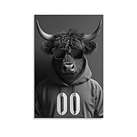 Mifo Highland Cow Funny Black And White Creative Art Poster 02 Modern Home Living Room HD Picture Printing Decoration Gift. Unframe-style, 12x18inch(30x45cm)