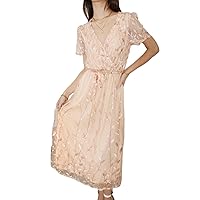 Anna-Kaci Women's V Neck Sequin Wedding Party Maxi Dress Wrap Lace Floral Embroidery Sparkly Evening Long Dress