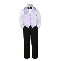 4pc Baby Toddler Kid Boys Lilac Vest Black Pants Bow Tie Suits Set (2T)