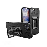 Protective Kickstand Case for iPhone 12(6.1 Inch), Heavy-Duty Military-Grade Armor with Built-in 360° Adjustable Square Ring Stand, Magnetic Car Mount Support for iPhone 12(Black)