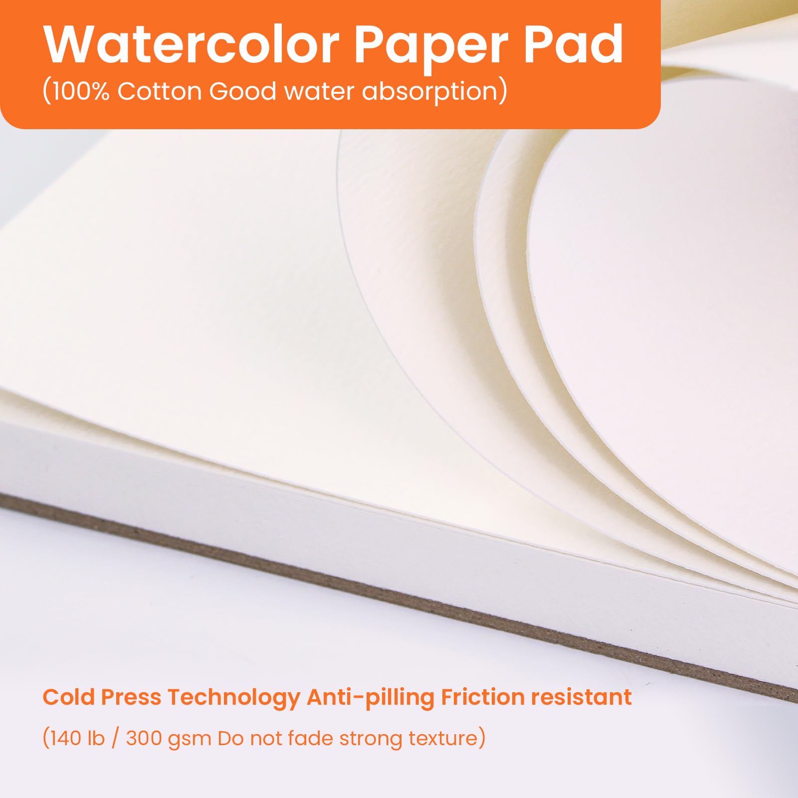 Watercolor Paper Pad, 30 Sheets, 5x7”, 100% Cotton Paper, Glue Bound, 140LB/300GSM Cold Pressed Water Color Paper for Watercolor Drawing, Mixed Media, Art Journaling (5x7 Inch)