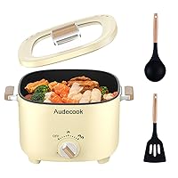Audecook Hot Pot Electric, 2.5L Portable Nonstick Multicooker for 1-3 Persons, Honeycomb Texture Travel Electric Skillet with Dual Power Temperature Control for Steak/Egg/Noodles/Oatmeal (Beige)