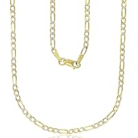 DECADENCE 14K Two Tone Solid Gold 2mm-12mm Figaro White Pave | Italian Gold Chains | Gold Figaro Bracelets for Men and Women