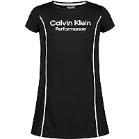 Calvin Klein Girls' Performance Dress, Pull-on Style with Crew-Neck Neckline, Logo Detailing