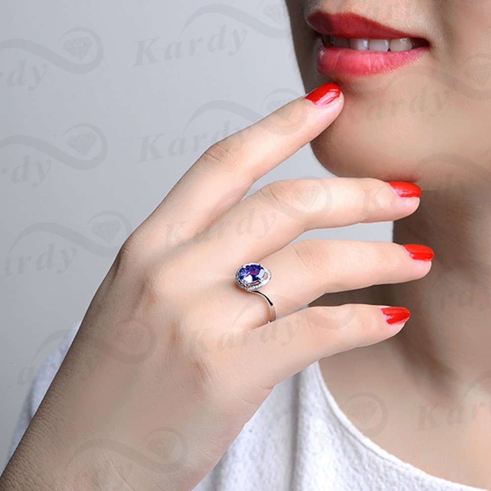 Unique Fashion Jewelry 1.27 Ct Oval Blue Gemstone Tanzanite White Diamond 14K White Gold Engagement Wedding Ring