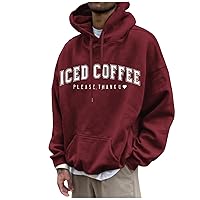 Mens Hooded Sweatshirt Plus Size Graphic Hoodies For Men Retro Letter Print Sweatshirts Loose Fit Workout Pullover