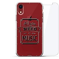 Quote: All You Need is Music Quote | Luxendary Air Series 360 Bundle: Clear Silicone Case with 3D Printed Design and Air-Pocket Cushion Bumper + Tempered Glass for iPhone XR