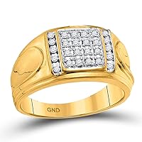 The Diamond Deal 10kt Yellow Gold Mens Round Diamond Square Cluster Ring 1/4 Cttw