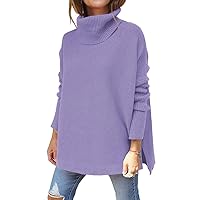 EFAN Women's Turtleneck Oversized Sweaters Long Sleeve Spilt Hem Casual Asymmetric Pullover Knit Warm Clothes for Winter