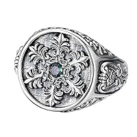 Vintage 925 Sterling Silver Snowflake Ring with Cubic Zirconia for Men Boys Open Adjustable