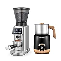 AMZCHEF 8-IN-1 Milk Frother Steamer Bundle with Coffee Bean Grinder, LED Control Panel