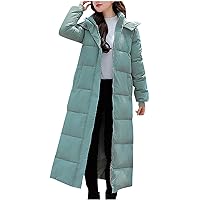 Women Hooded Long Puffer Coat Thickened Side Split Down Jacket Casual Lightweight Slim Long Sleeve Outerwear