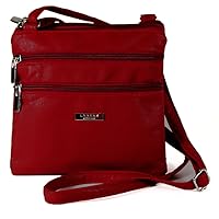 New Womans Leather Style Cross Across Body Shoulder Messenger Bag Zipped (Red)