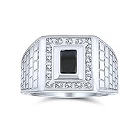 Personalized Geometric Brick Design Band Rectangle 2CT Emerald Cut CZ Simulated Blue Sapphire Gemstone Black Onyx Men's Engagement Ring Band For Men Customizable