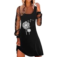 Casual Wedding Guest Dresses for Women Spring,Summer and Spring Printed Long-Sleeved Dress Sexy Casual Mesh Lad