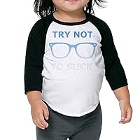 Toddler Funny Try Not to Sucks Black Size 3 Toddler 100% Cotton 3/4 Sleeve Athletic Baseball Raglan Shirt