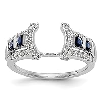14k White Gold 3/8 Carat Diamond and Blue Sapphire Wrap Ring Size 7.00 Jewelry Gifts for Women