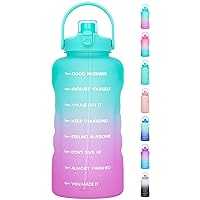 Water Bottle with Straw, 128oz BPA Free Leak-proof Water Bottle with Times to Drink Perfect for Fitness Gym Camping Outdoor Sports, Gallon Water Bottle