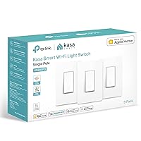 Kasa Apple HomeKit Smart Light Switch KS200P3, Single Pole, Neutral Wire Required, 2.4GHz Wi-Fi Light Switch Works with Siri, Alexa and Google Home, UL Certified, No Hub Required, White, 3-Pack