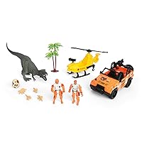 Kidoozie Dino Adventure Playset, 11 Piece Set, Includes Poseable Figures, All Terrain Vehicle, and Helicopter, for Children 3 Years and Older, Multi