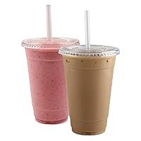 TashiBox plastic cups with lids [24 oz 100cups&100flat lids],Clear Crystal disposable plastic cups,smoothie cups