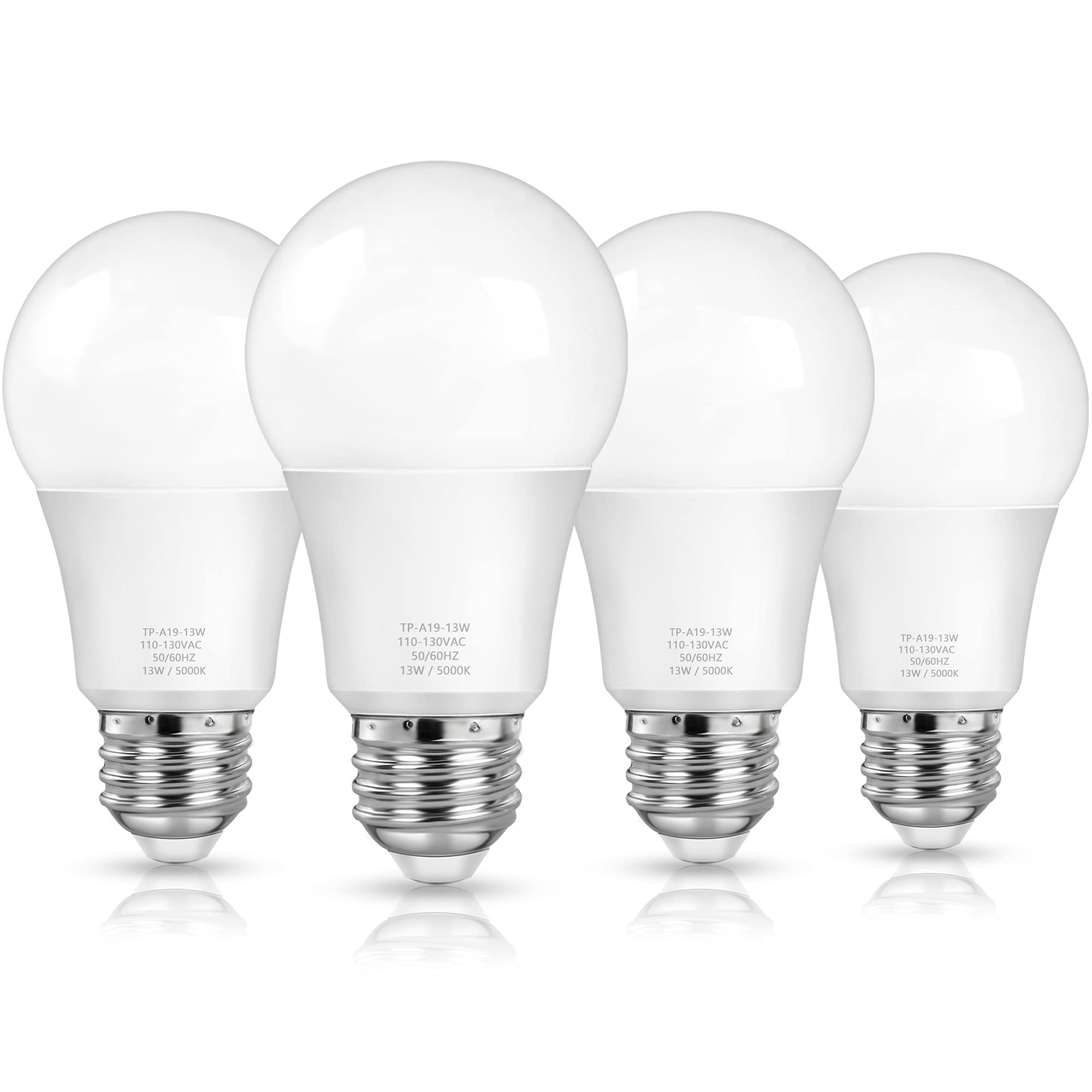 MAXvolador A19 LED Light Bulbs, 100 Watt Equivalent LED Bulbs, Daylight White 5000K, 1500 Lumens, E26 Standard Base, Non-Dimmable, 13W Bright White LED Bulbs for Bedroom Living Room Home, 4-Pack