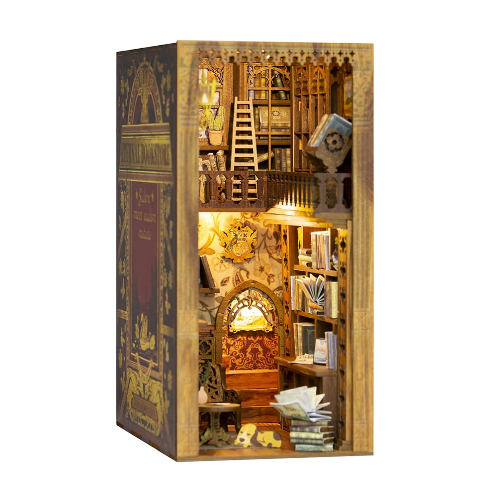 CUTEBEE DIY Book Nook Kit with Dust Cover, DIY Wooden Miniature House Kit Bookshelf Insert Booknook Bookend Stand Bookcase Model Build Creativity Kit Decor Alley with LED Light (Rose Detective Agency)