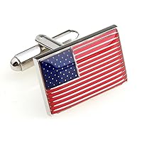 American Flag USA America Pair Cufflinks in a Presentation Gift Box & Polishing Cloth