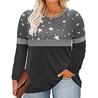 RITERA Plus Size Tops for women Star Print Shirts Color Block Blouses Long Sleeve Sweatshirts Fall Blouses Grey-star 5XL