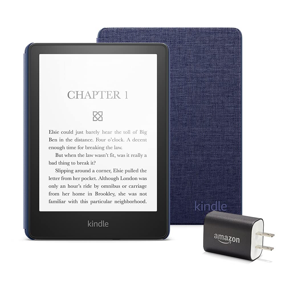 Kindle Paperwhite Essentials Bundle including Kindle Paperwhite - Wifi, Without Ads, Amazon Fabric Cover, and Power Adapter