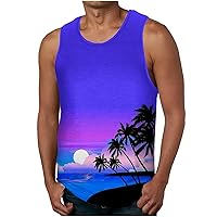 Mens 3D Print Tank Top Summer Casual Workout Vest Shirts Tropical Print Sleeveless Beach T Shirts Workout Tops