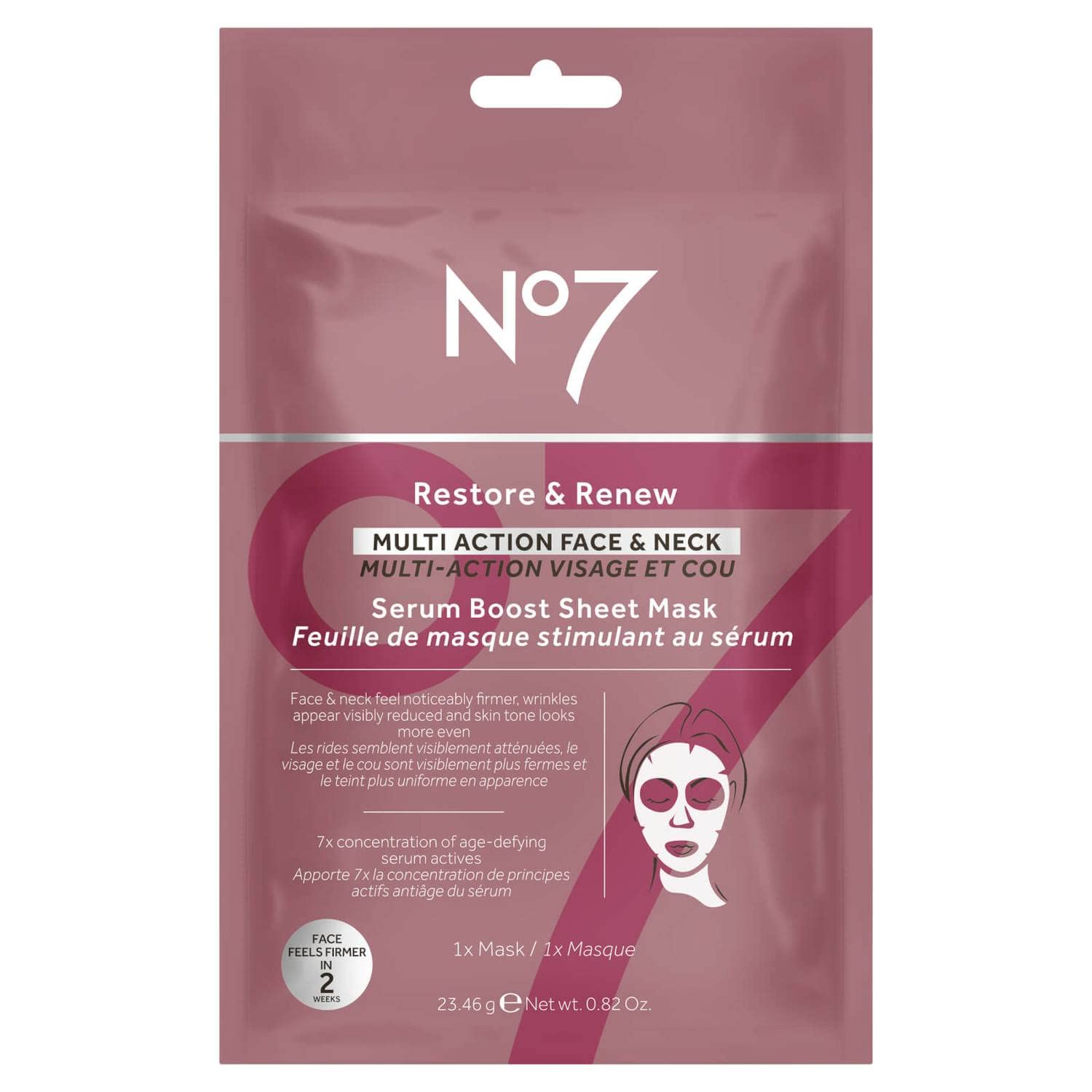 No7 Restore & Renew FACE & NECK MULTI ACTION serum boost sheet masks - Set of 4