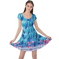 CowCow Womens Vintage Floral Colorful Tie Dye Cap Sleeve Short Sleeve Skater Dress, XS-5XL