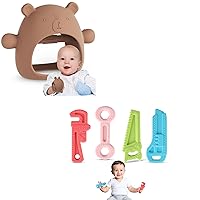 USLAI Anti-Drop Teething Mittens + 4 Pack Chew Baby Teething Toys