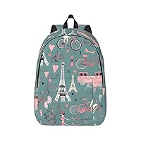 Romantic Paris Eiffel Tower Bycicle Print Canvas Laptop Backpack Outdoor Casual Travel Bag Daypack Book Bag For Men Women