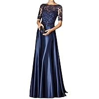 A-Line Party Elegant Wedding Guest Formal Evening Dress Illusion Neck Floor Length Half Sleeve Lace Appliques 2024