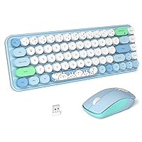 FOPETT Wireless Keyboard and Mouse Cute Mouse and Keyboard 2.4G Wireless Keyboards with Colorful 68 Keys Typewriter Retro Round Keycap for PC, Laptop,Tablet,Computer Windows - Blue Colorful