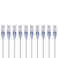 Monoprice Cat6A Ethernet Patch Cable - Snagless RJ45, 550Mhz, 10G, UTP, Pure Bare Copper Wire, 30AWG, 10-Pack, 25 Feet, White - SlimRun Series