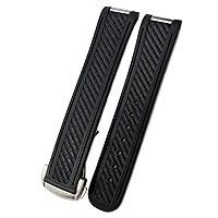 Watch Band for Omega 300 AT150 DE Ville SPEEDMASTER Soft Silicone Rubber Watch Strap Watch Accessories Watch Bracelet (Color : Black, Size : 20MM-Without)