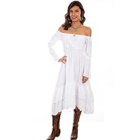 Scully Western Dress Womens L/S Off Shoulder Ruffle M White F0_PSL-249