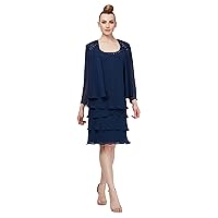 S.L. Fashions Women's Mother of The Bride Two Piece Jacket Dress with Beading